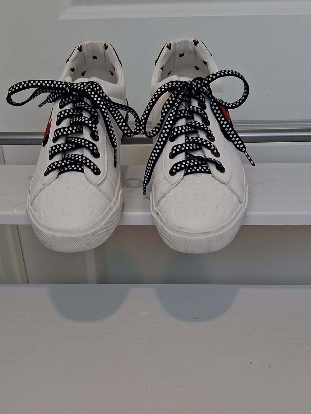 Disney White Sneakers with Black Polka Dot Laces